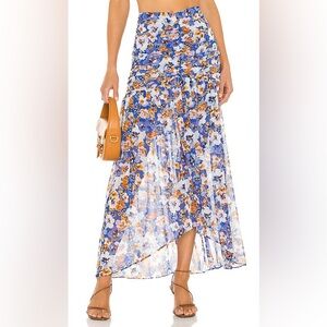 Misa Los Angeles Blue and White Floral Maxi Skirt